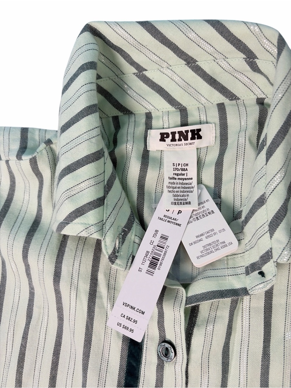 Victorias Secret Pink Sleepwear Set Womens Small Green Silver Striped Long - Picture 11 of 13